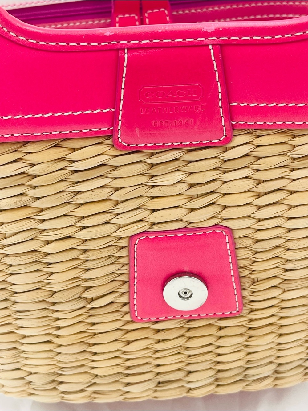 COACH 6271 Pink Trim Wicker Tote Bag - Picture 3 of 9